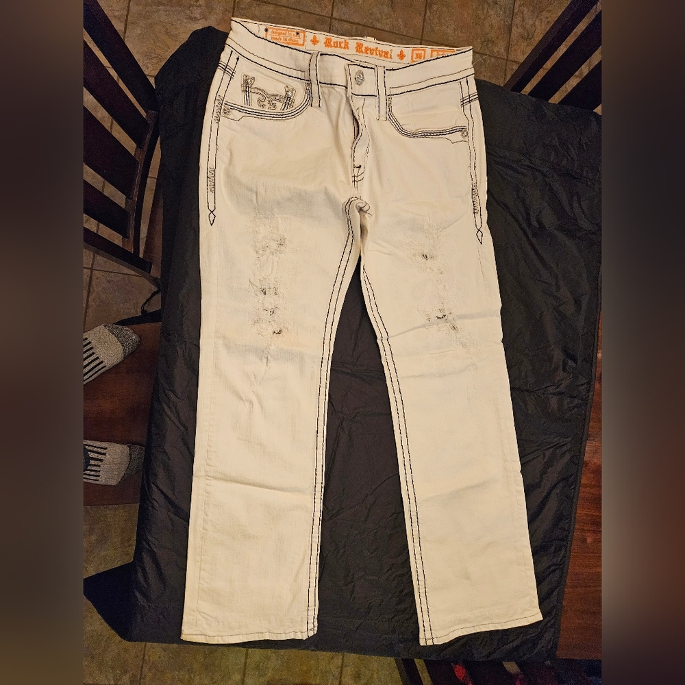 ROCK REVIVAL MENS WHITE JEANS
